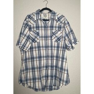 Ely Cattleman Pearl Snap Shirt Mens XXLT Blue Plaid Western Cowboy Lightweight